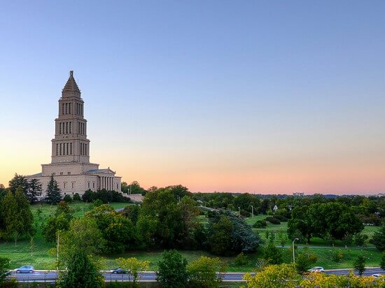 Masonic Temple image scene with evening skyline