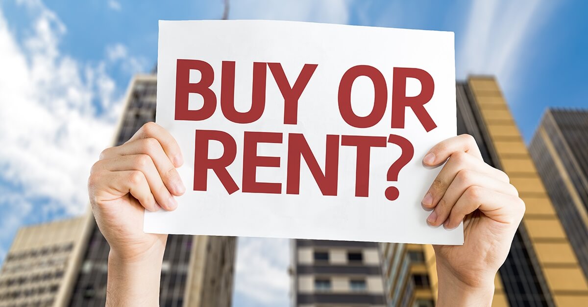 buy or rent image held by 2 hands