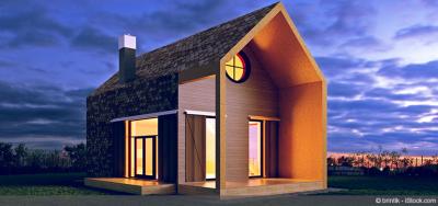 Tiny house with a sunset backgroup
