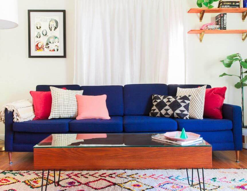 home staging with blue couch