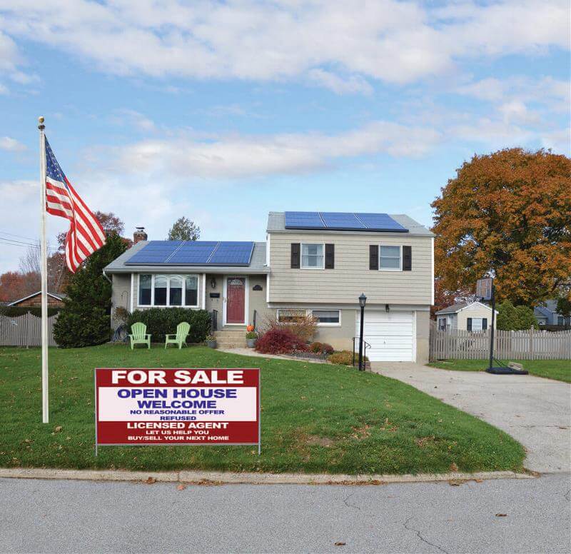 A house with the For Sale and open House sign