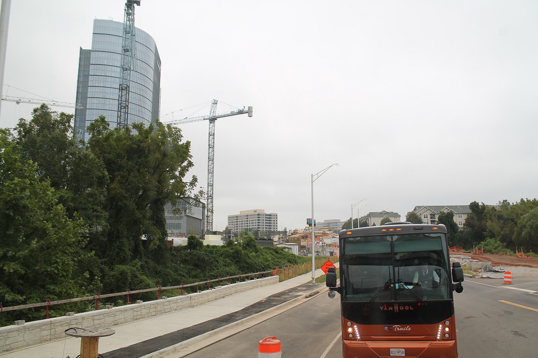 Bus drives by capitol one headquarters