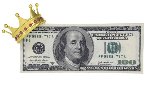 100 dollar bill with a crown at one end