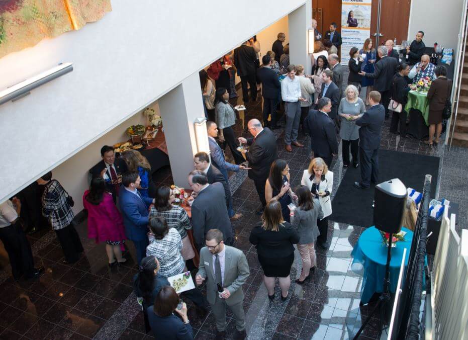 Realtors network with colleagues and mingle with elected officials at the NVAR Fairfax atrium