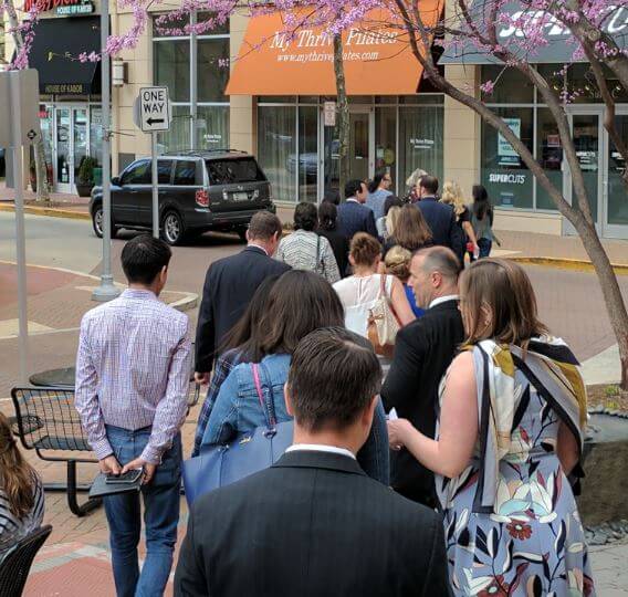 Realtors taking a short walk across the street for a tour