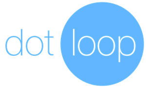 Blue circle with "loop" inside, next to "dot" on black background. Simple design, possibly a logo with minimalist text and color scheme.