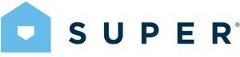 The image shows a logo with a blue house symbol next to the word "SUPER" in bold, uppercase letters.