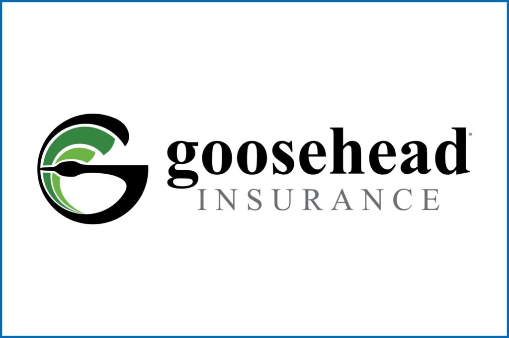 The image displays the Goosehead Insurance logo, featuring a stylized "G" with green accents and the company name in black text.