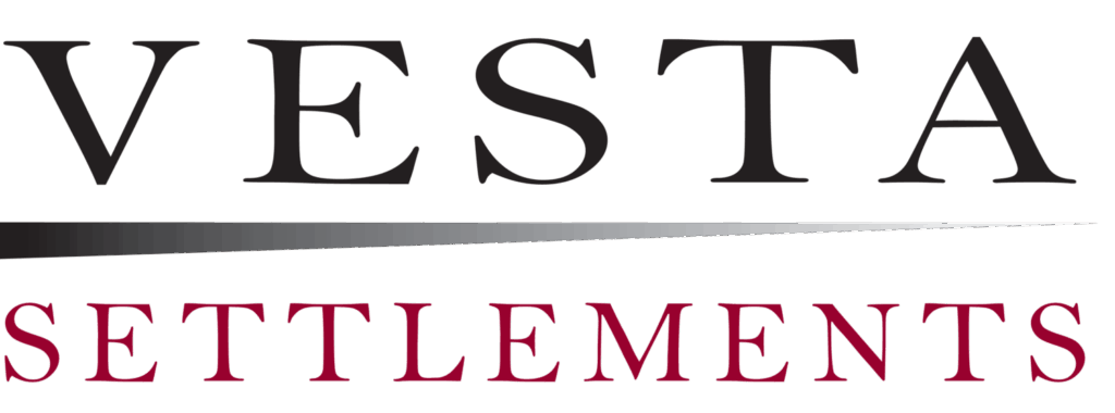 The image features the "Vesta Settlements" logo with elegant serif lettering and a sleek design element underlining "VESTA."