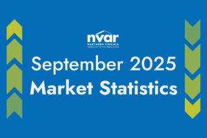 Blue graphic featuring "Northern Virginia Association of Realtors" logo and text: "September 2025 Market Statistics," with green and yellow arrow motifs.