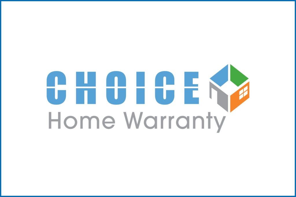 The image shows the logo for "Choice Home Warranty" with a house icon integrated into the design, featuring blue and gray text.