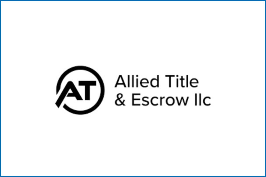 Black logo with "AT" in a circle, alongside text "Allied Title & Escrow llc" on a plain white background.