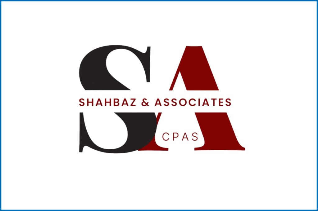 Logo for Shahbaz & Associates CPAs featuring large initials "SA" in black and red, with the company name and "CPAs" text.