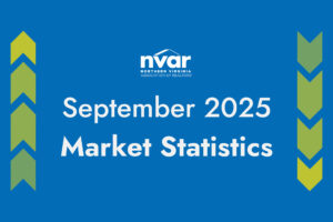 Blue background with green arrows and white text reading "September 2025 Market Statistics," featuring the Northern Virginia Association of Realtors logo.