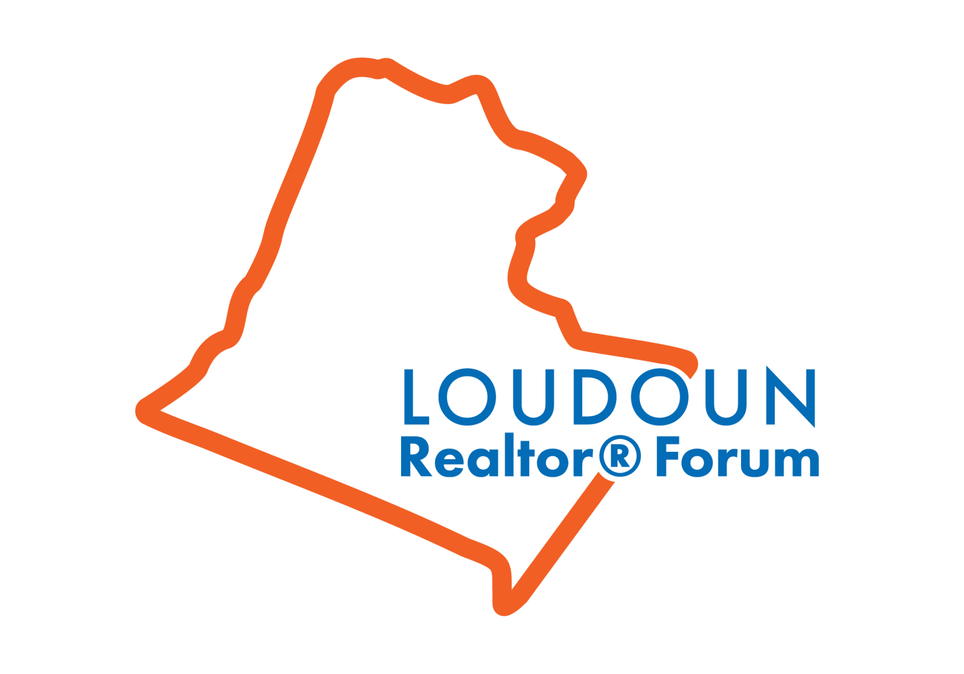 An outline of Loudoun County with "LOUDOUN Realtor® Forum" text in blue on a black background. No landmarks or buildings visible.