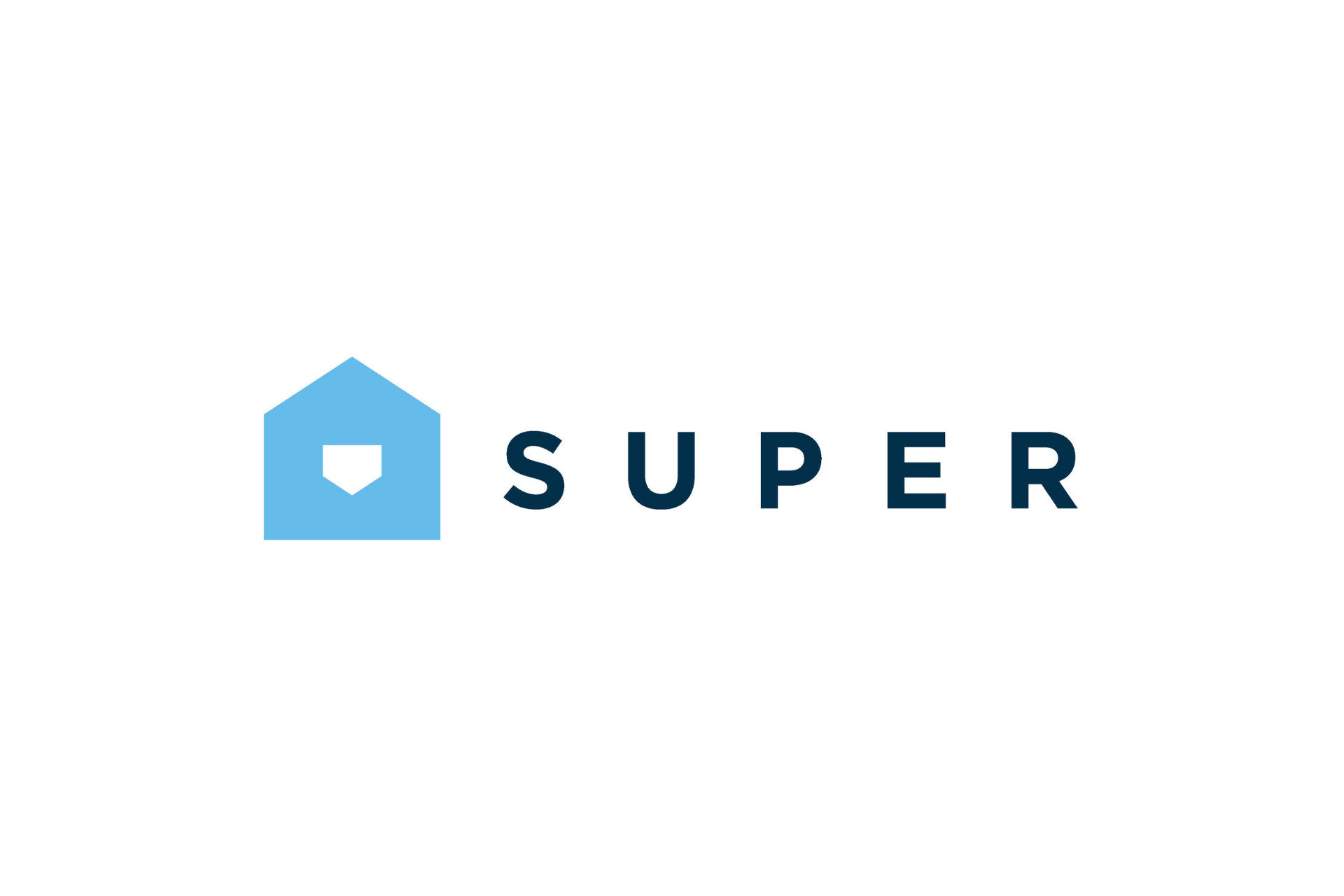 Logo with blue house icon next to the word "SUPER" in bold, black letters. Minimalist design symbolizes home-related services or products.
