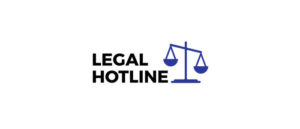 A logo with "Legal Hotline" text and a blue scale of justice, symbolizing legal assistance services. Simple and professional design.