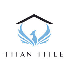 Logo of Titan Title featuring a stylized blue bird with wings spread, under a black roof-like shape. Text below reads "Titan Title."