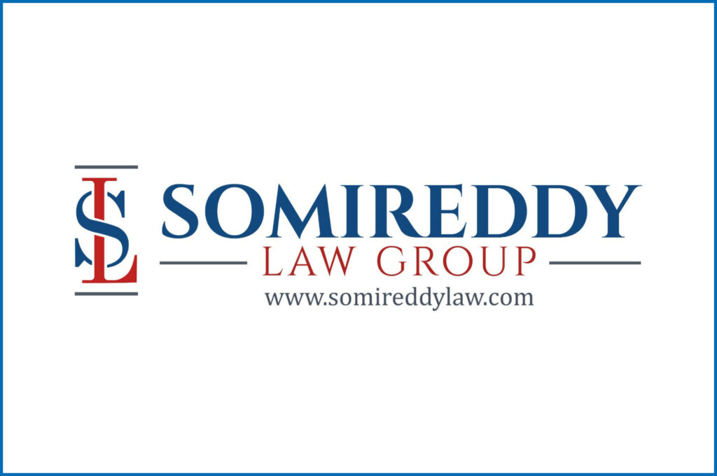 Logo for Somireddy Law Group with initials "SL" and website link in red and blue, set against a white background.